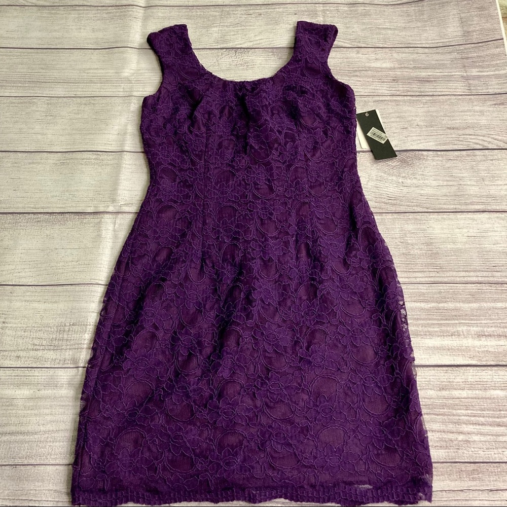 Aqua Purple Sleeveless Short Lace Dress